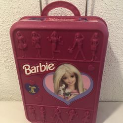 Vintage 1998 Barbie Take Along Doll Trunk Rolling Suitcase , Hard Case Pink Holds 8 Dolls