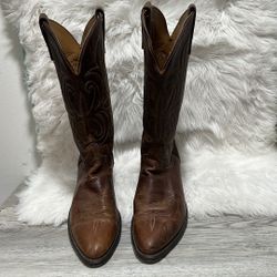 Vantage Brown Leather Destress Cowboy Western Boots Size 9 D