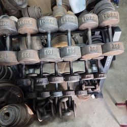     YORK DUMBBELLS. 45LBS. TO 3 LBS