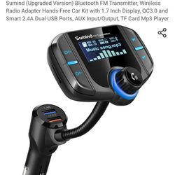 Brand New. Sumind (Upgraded Version) Bluetooth FM Transmitter, Wireless
Radio Adapter Hands-Free Car Kit with 1.7 Display, QC3.0, 2.4A Dual USB. 