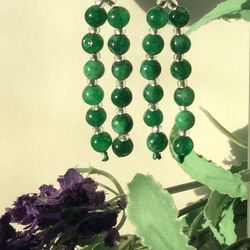 National 6mm Green Jade Jadeite Gem Beads Earrings 925 Sterling Silver 