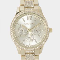 New! Unused! Bebe CHAMPAGNE DIAL CRYSTAL BEZEL WATCH