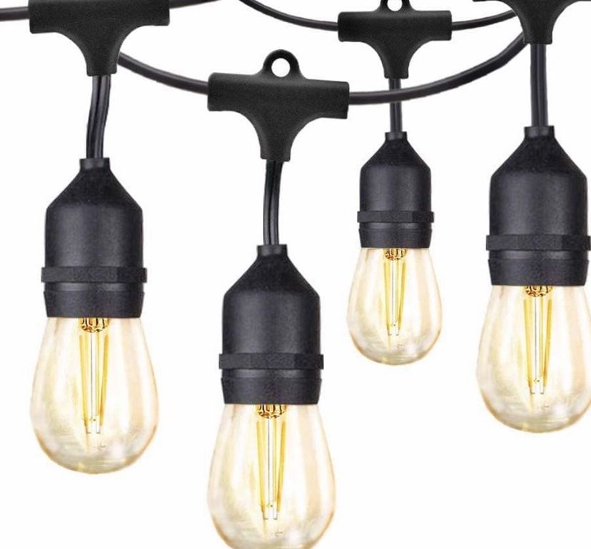 48Ft LED Outdoor String Lights, 2W Edison Vintage Upgraded Glass Bulbs, 15 Hanging Sockets, UL Listed Waterproof lighting for Café Garden Yard Bistro