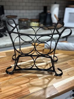 Vintage black metal iron wine bottle rack holder