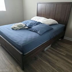 Living Spaces Queen Bedframe and Low BoxSpring with Matching 6 Drawer Dresser