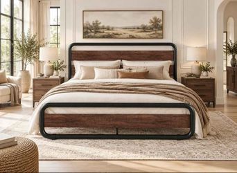 Queen bed Size Metal Bed Frame with Wooden Headboard, Mahogany
Heavy Duty Platform Frame with Under-Bed Storage, Noise Free, No Box Spring Need
