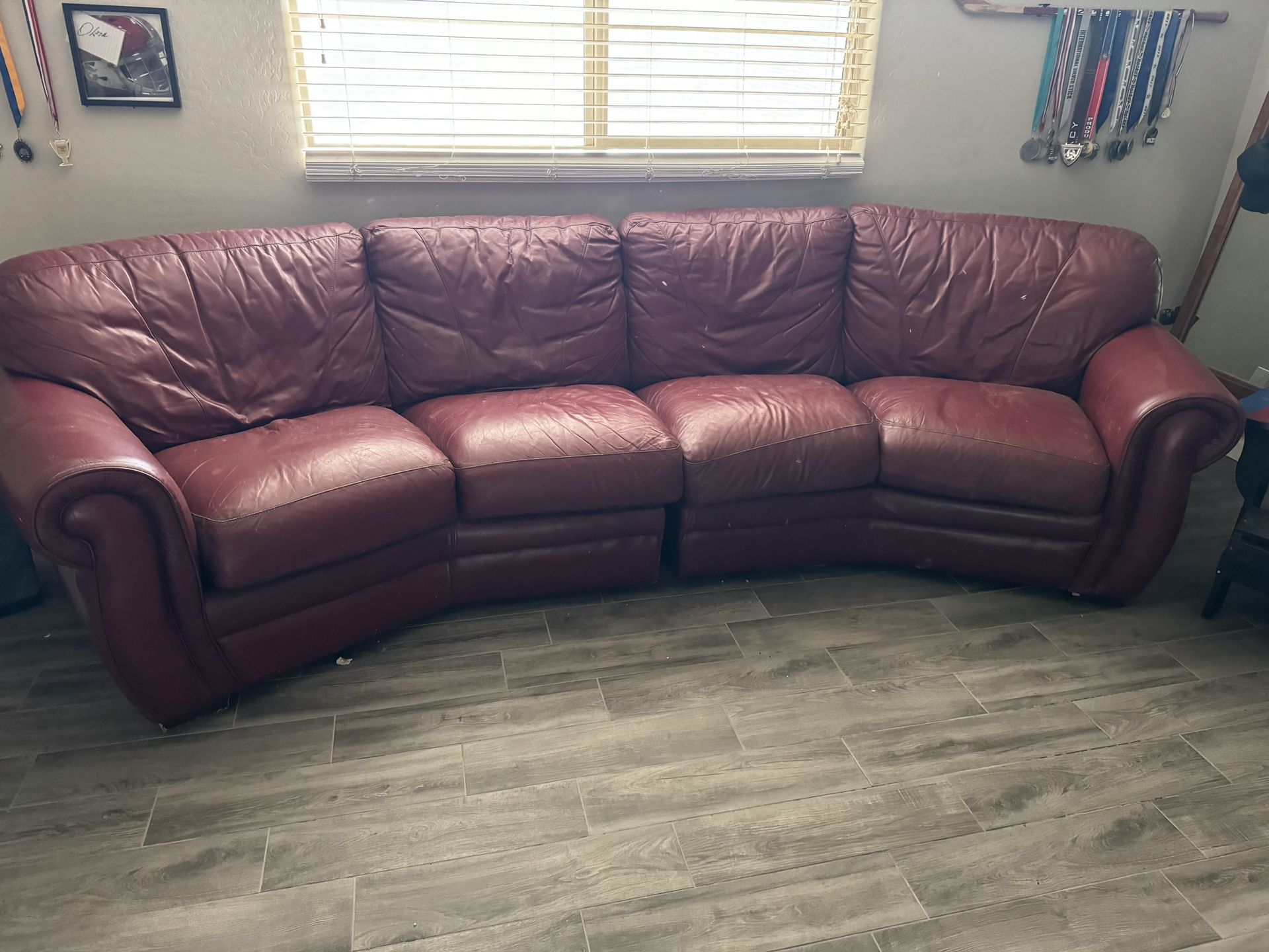 Real Red Leather  2 Piece Sectional 