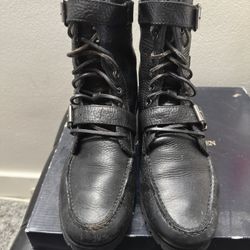 Used Men’s Polo Ralph Lauren Ranger Tumbled Leather Boots~Size 10 ~Triple Black