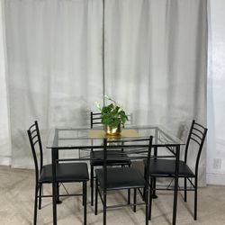 Black Glass & Iron Kitchen Dining Table With 4 Chairs PERFECT FOR APARTMENT 