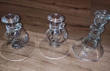 Beautiful Vintage Pair of Crystal Clear Glass Candlestick Holders & 1 glass candle stick by itself