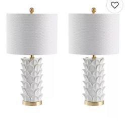 2 White Lamps. Great Condition Except 1 Shade Is Slightly Damaged. 
