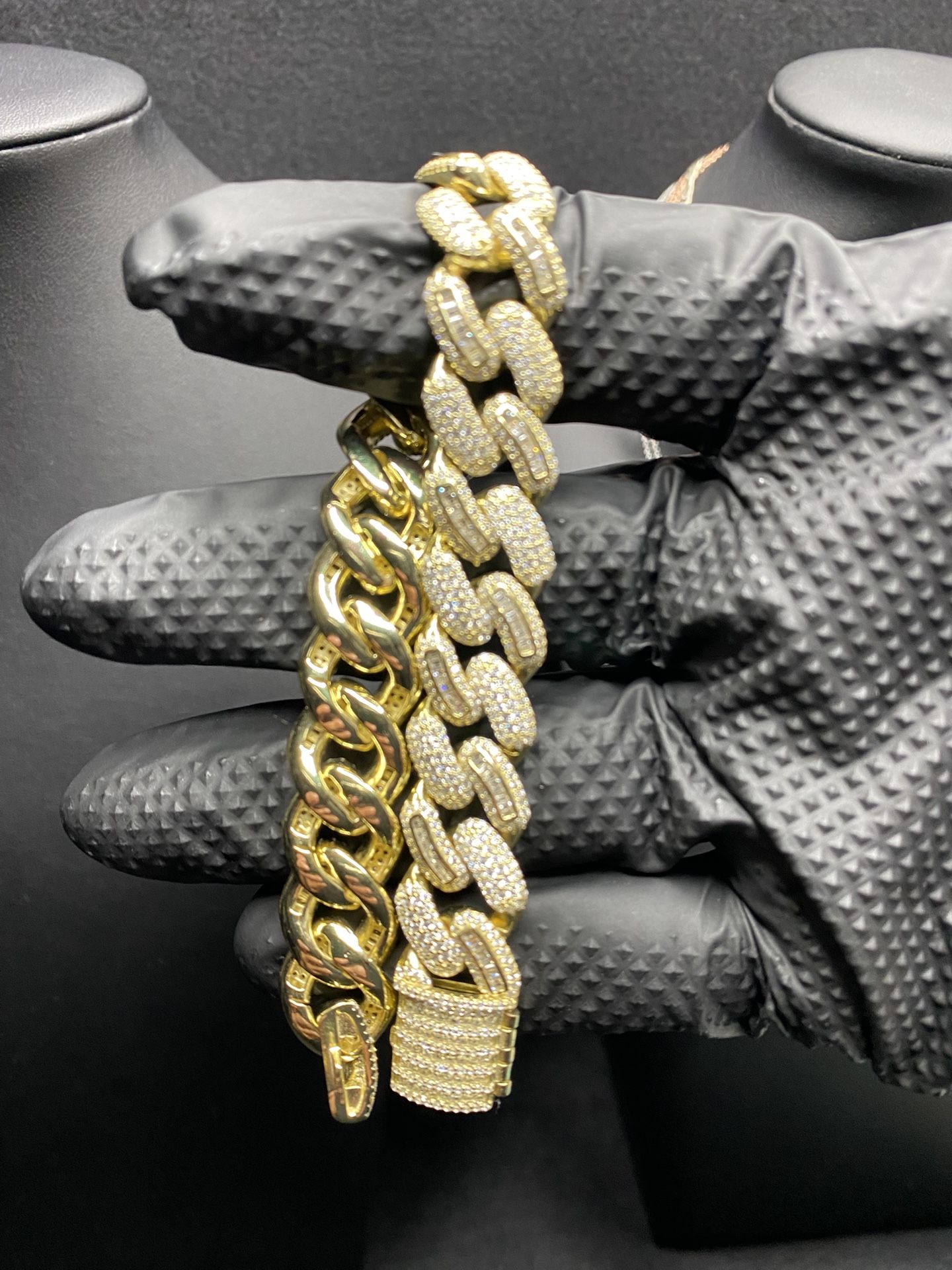 925 Silver ( Gold Over Silver) Miami Cuban Iced Out Bracelet cz 14mm 8.5”