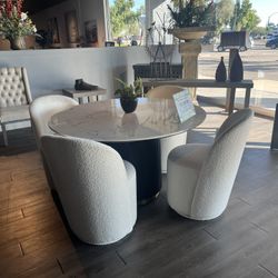 Black/white 5PC Marble Dining Table Set