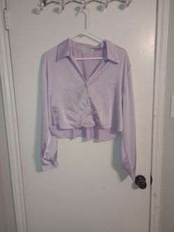 Lavender Satin Cropped Button-Up Shirt