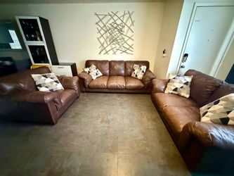 Brown Leather Sofa, Loveseat & Chair