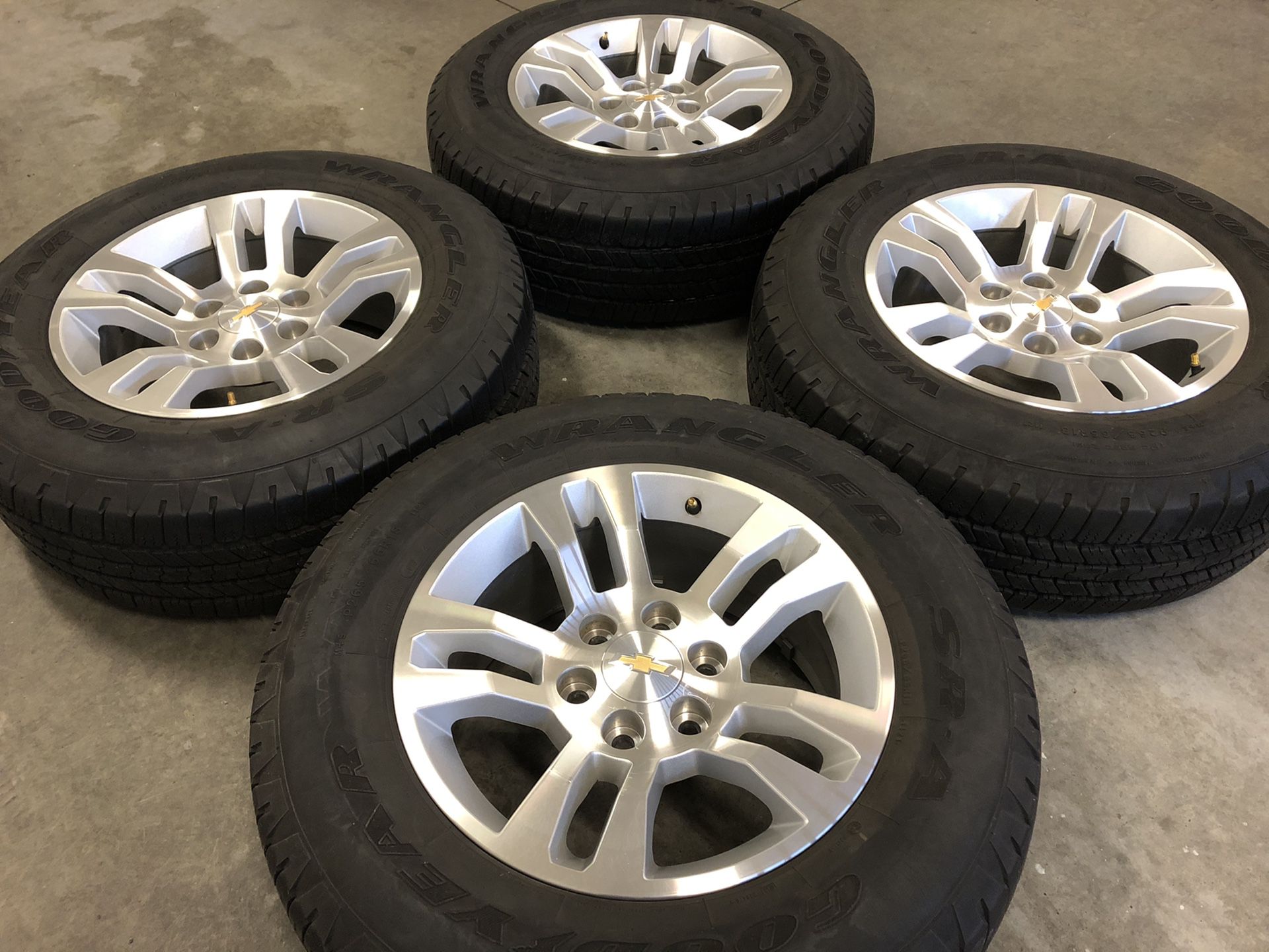 2014 Chevy Silverado LT OEM wheels with Goodyear Wrangler SR-A 265/65R18  tires 10/32 tread set of 4 with lug nuts for Sale in Lakewood, WA - OfferUp