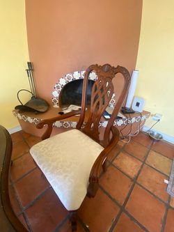 Ornate Carved Wood Upholstered Dining Chair