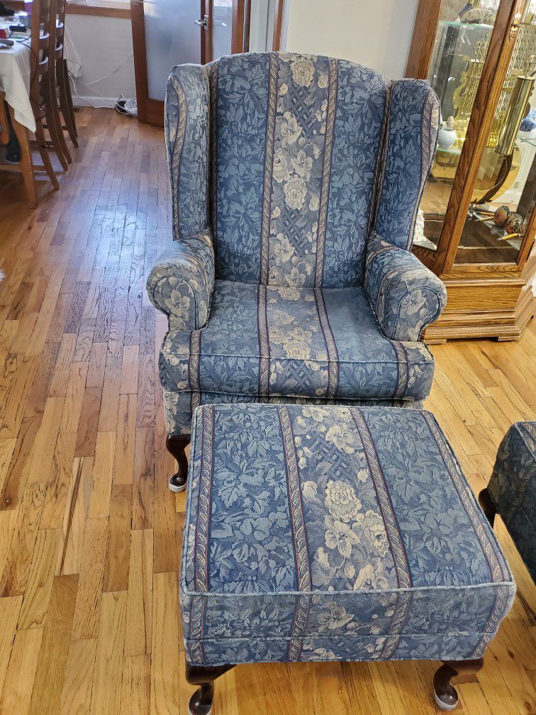 Free Two Wing Back Chairs With Matching Ottomans