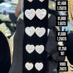 10K .25CT Screw Back Diamond Heart Baguette  Earrings 