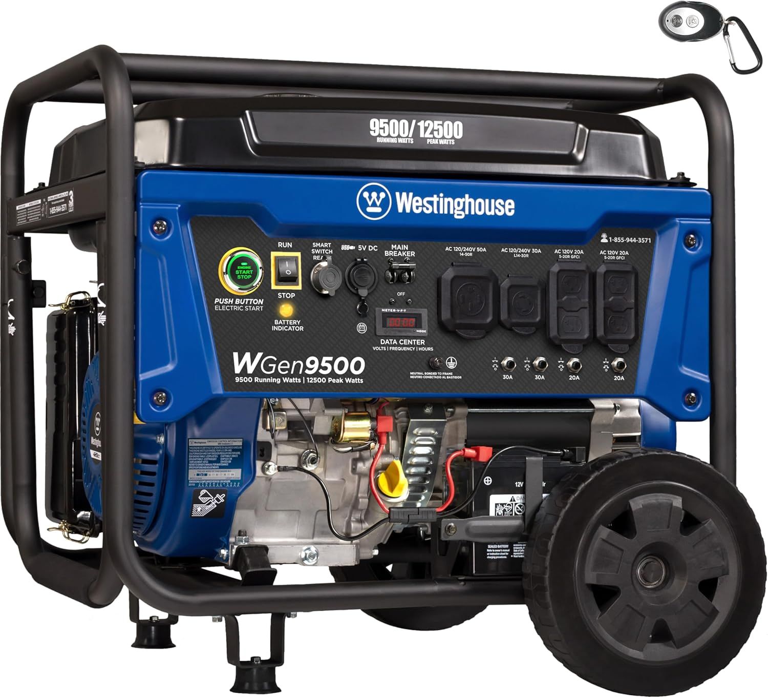 Westinghouse Outdoor Power Equipment 12500 Peak Watt Home Backup Portable Generator, Remote Electric Start with Auto Choke, Transfer Switch Ready 30A