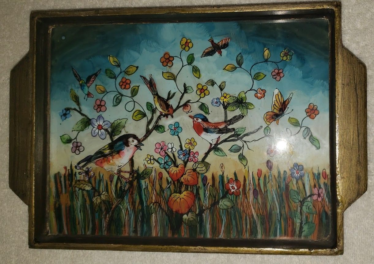 Handmade Glass/Wood Bird Decorative Tray