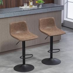 Finnhomy Bar Stools Set of 2 Counter Height, Swivel Barstools with Footrest and L Shape Back, Height Adjustable Modern Bar Chairs, Vintage Leather, Re