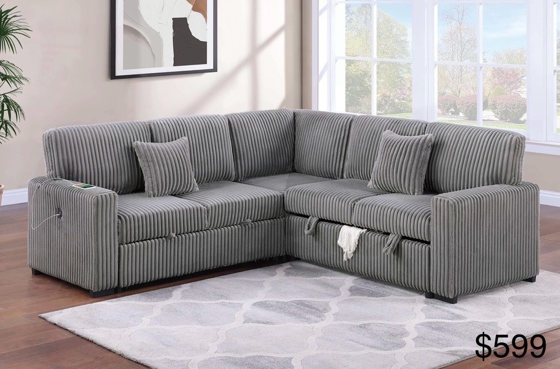 Corduroy Sectional Sleeper Pullout Bed With Storage