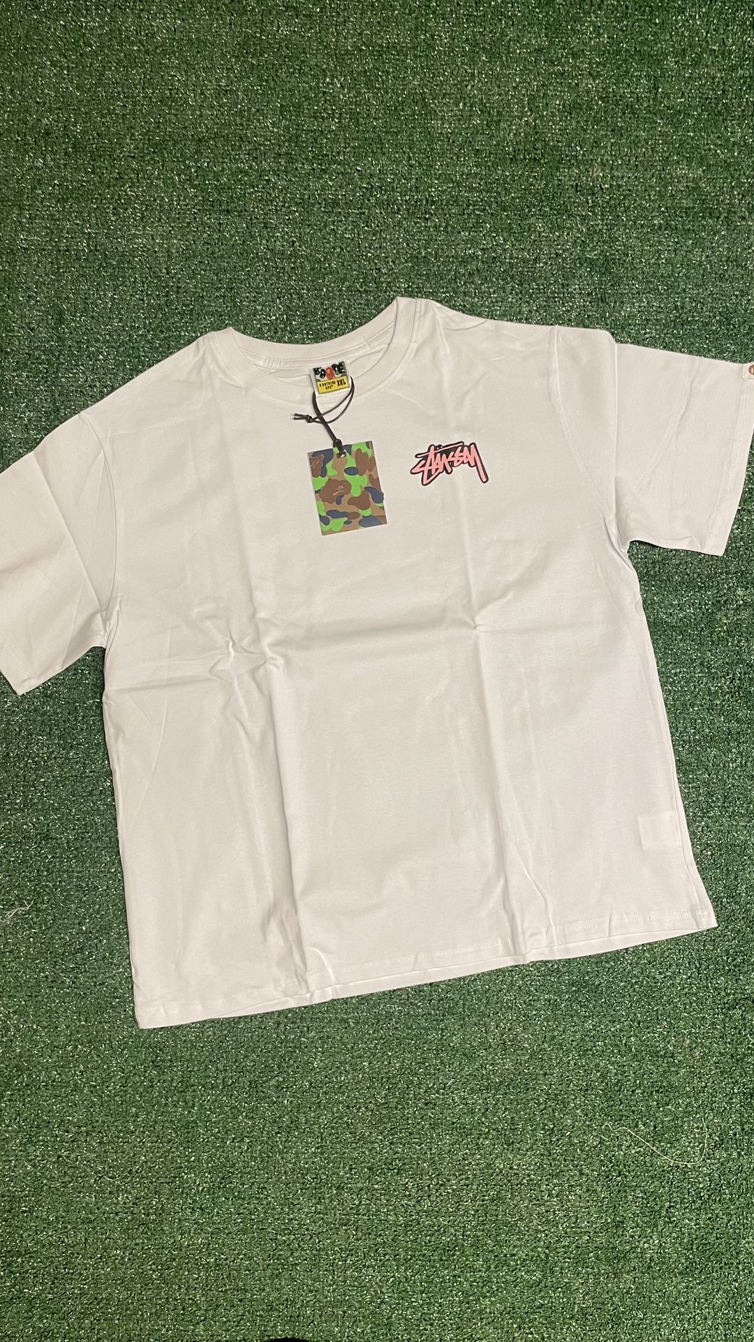 White BAPE x STUSSY Tee