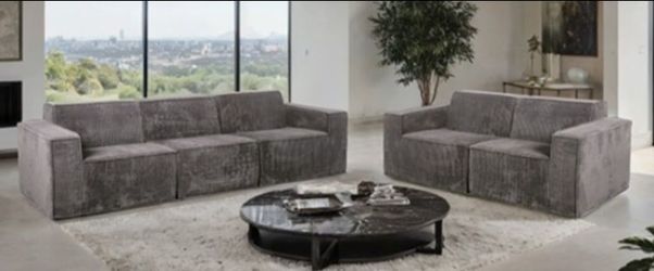 Brand New Grey Super Plush Modular Design Sofa & Loveseat