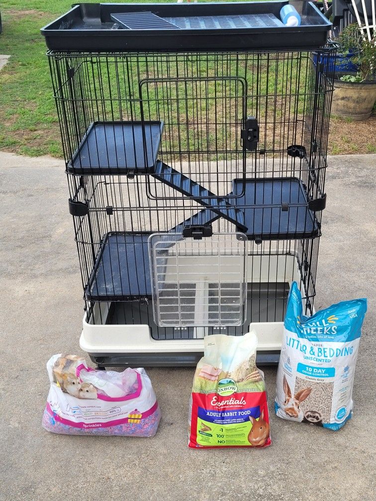 Bunny Cage, food and bedding