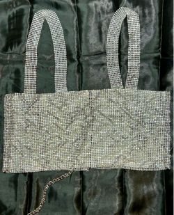 Woman’s Square Neck Crop Top Sleeveless Silvery Rhinestone /NWOT