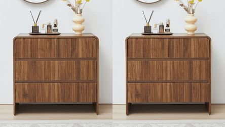 Set of 2 Fluted 4 Drawers Dresser, Mid Century Modern Storage Dresser, Large Dresser with Curved Profile Design, 31.5" Wood Dresser for Bedroom Living