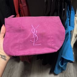 Saint Laurent (YSL) Pink Canvas Cosmetic Pouch / Clutch