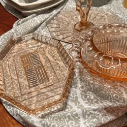 Vintage Pink Glass Trays And Candy Bowls 