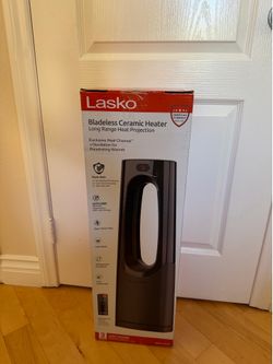 Lasko Bladeless 1500W 28 in. Black Electric Oscillating Tower Ceramic Space Heater with Remote Control and Digital Display