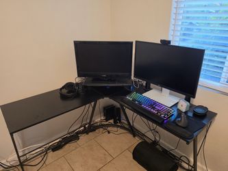 L-Shaped Computer Desk – Black Corner Desk, 51" Sides, Metal Frame