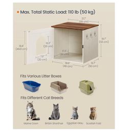 SONGMICS Litter Box Enclosure Cat House Lockable Front Door - Rustic White / Honey Brown