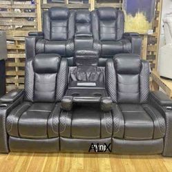 Ashley! Sofa And Loveseat Living Room Set Reclining Power LED.