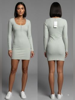 Zara Ribbed Scoop-Neck Mini Dress - Sage
