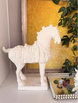 Large Vintage White Ceramic Horse Statue | Elegant Home Decor
