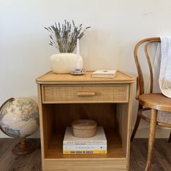 Vintage Pencil Reed Rattan Nightstand End Table Drawer French Country Cottage Boho Anthro UO