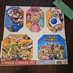 Super Mario Wall Art 5 Pcs Canvas Set New
