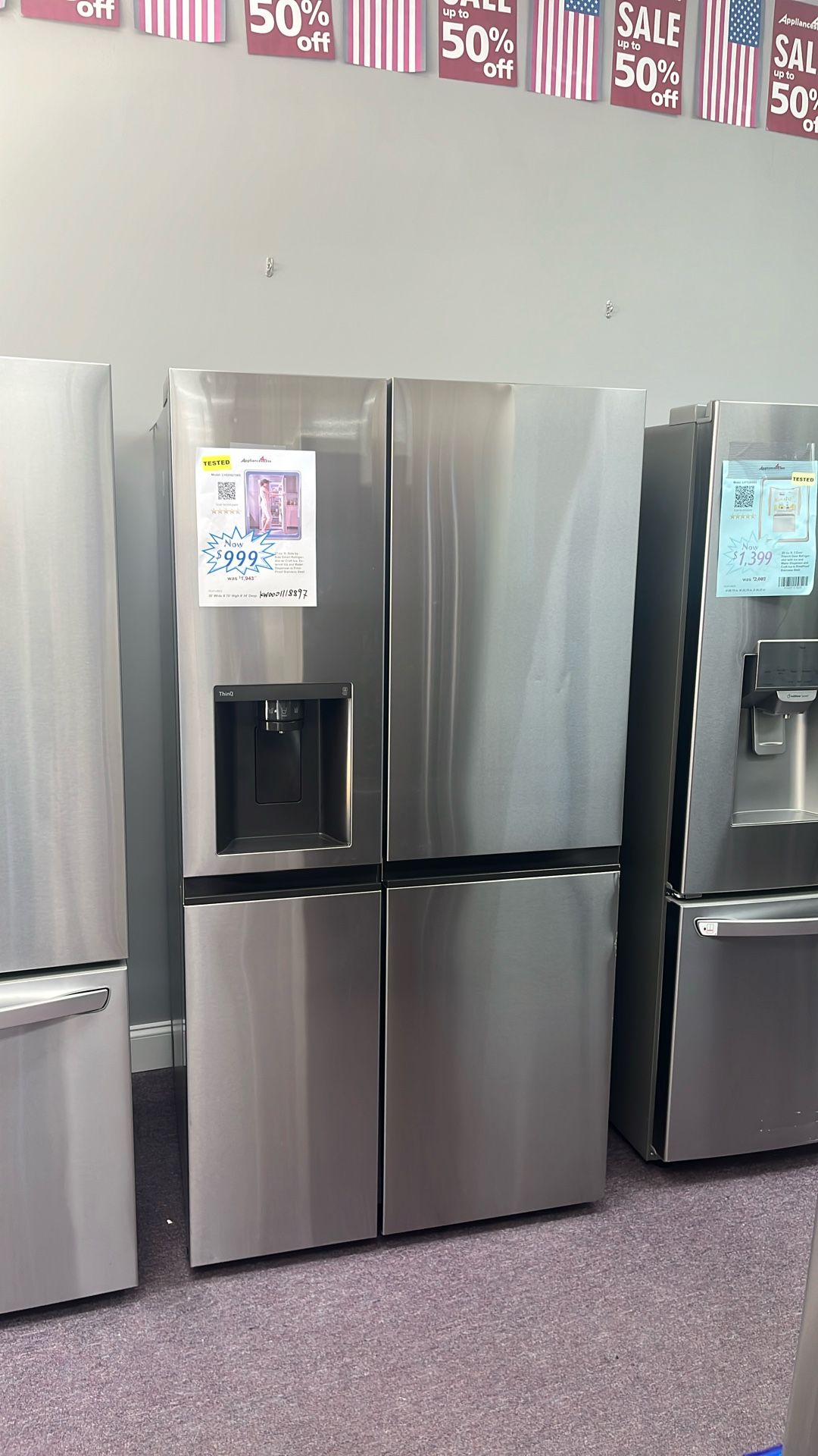 Refrigerator Stainless Steel Side By Side 36” In New Open Box And Scratch And Dents