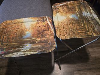 Vintage Autumn Scene Metal TV Trays Folding Tables 