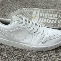 Men’s AIR JORDAN ‘1 Low’ Triple White Sneakers Size US 16
