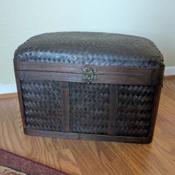 Vintage Dark Woven Bamboo/Rattan Storage Basket