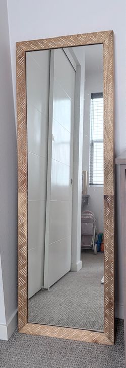 Full Length Boho Wood Inlay Floor Mirror