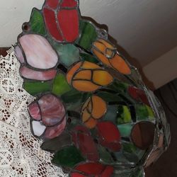VINTAGE FLORAL FLOWER ROSE TIFFANY STAINED GLASS LAMPSHADE LAMP SHADE ANTIQUE DECOR