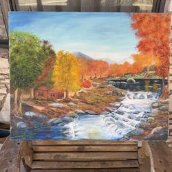 Large Vintage Signed Fall Landscape Oil Painting (30” x 24”)
