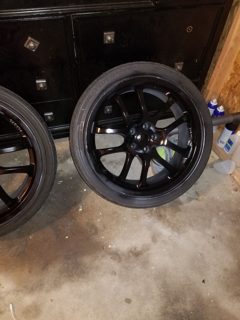 19" Forged Alloy Rims with brand new black paint and Bridgestone tires @ 70% Rear 19x8.5 Front 19x8
